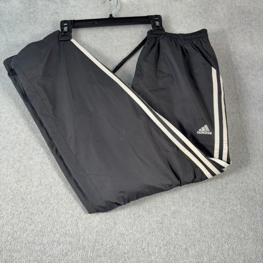 Adidas Track Pants Mens S Black Solid 3-Stripe Mesh Lined Windbreaker VTG 03/06